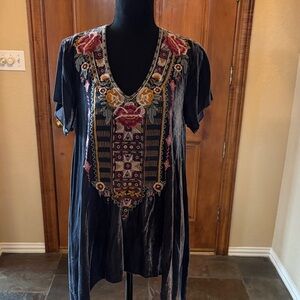 Embroidered Black Tunic Top